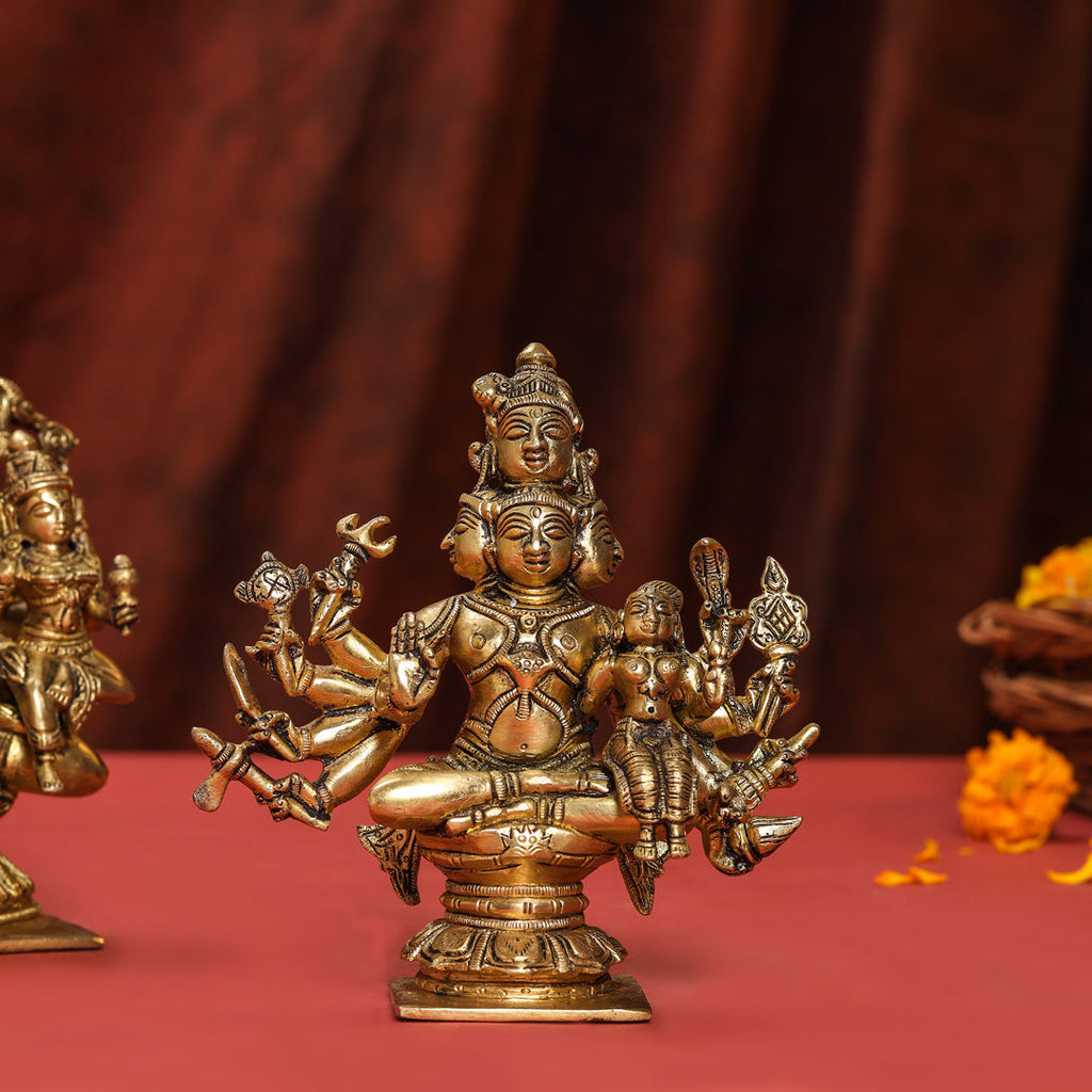 Brass Shiva Parvati Sitting Statue Vedansh Craft