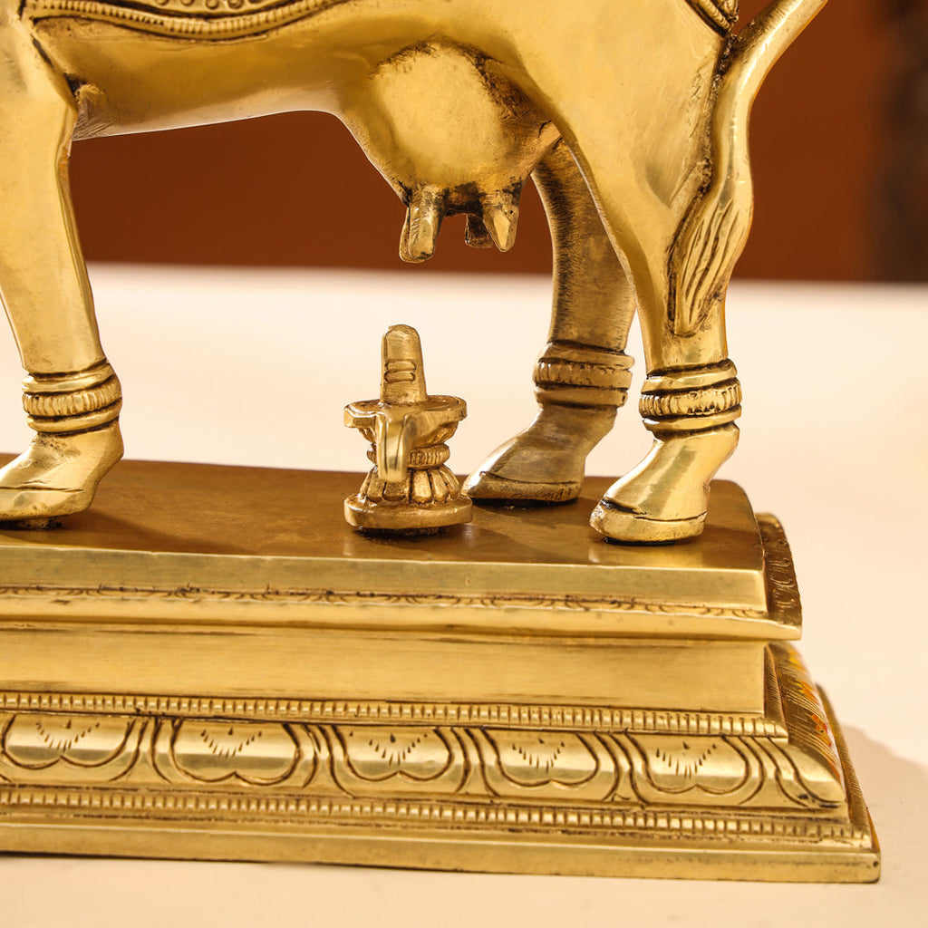 Brass Superfine Kamdhenu Cow With Calf Idol (9.5 Inch) Vedansh Craft