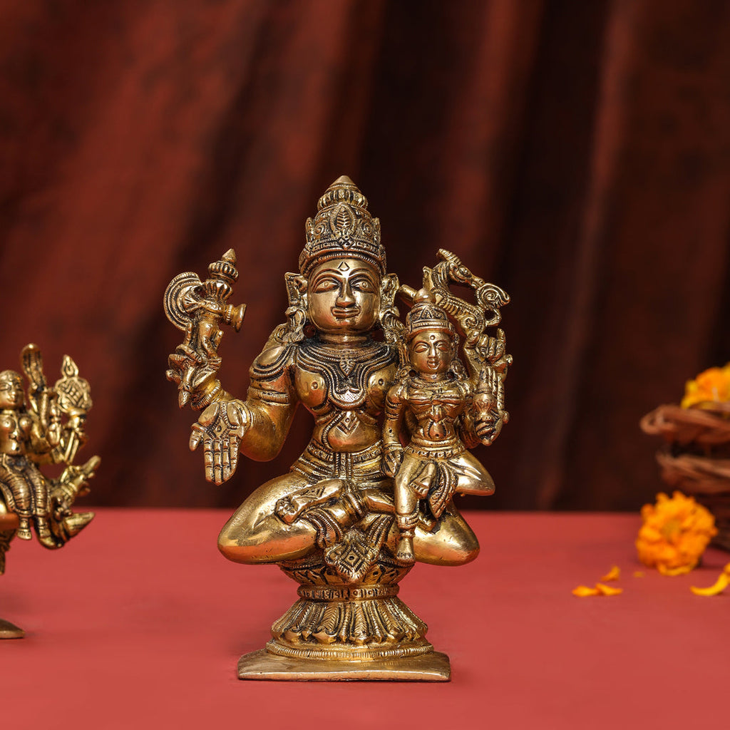 Brass Shiva Parvati Sitting Statue Vedansh Craft
