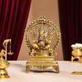 Brass Superfine Right Trunk Sitting Ganesha On Throne Idol (14 Inch) Vedansh Craft