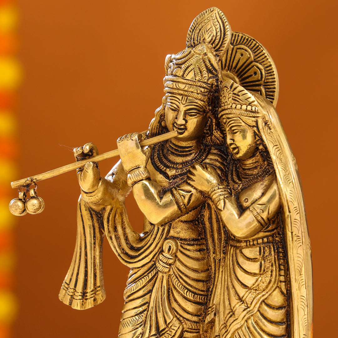 Brass Superfine Standing Radha Krishna Idol (9 Inch) Vedansh Craft