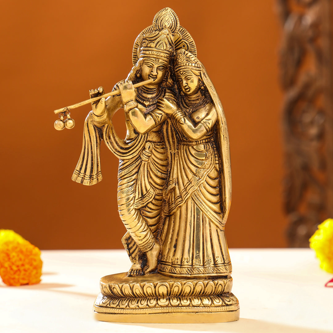 Brass Superfine Standing Radha Krishna Idol (9 Inch) Vedansh Craft