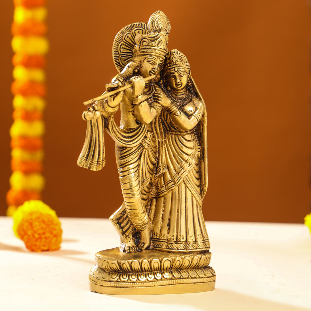 Brass Superfine Standing Radha Krishna Idol (9 Inch) Vedansh Craft