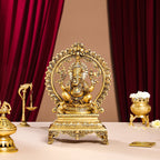 Brass Superfine Right Trunk Sitting Ganesha On Throne Idol (14 Inch) Vedansh Craft