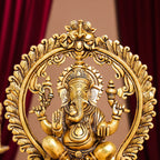 Brass Superfine Right Trunk Sitting Ganesha On Throne Idol (14 Inch) Vedansh Craft