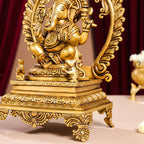 Brass Superfine Right Trunk Sitting Ganesha On Throne Idol (14 Inch) Vedansh Craft