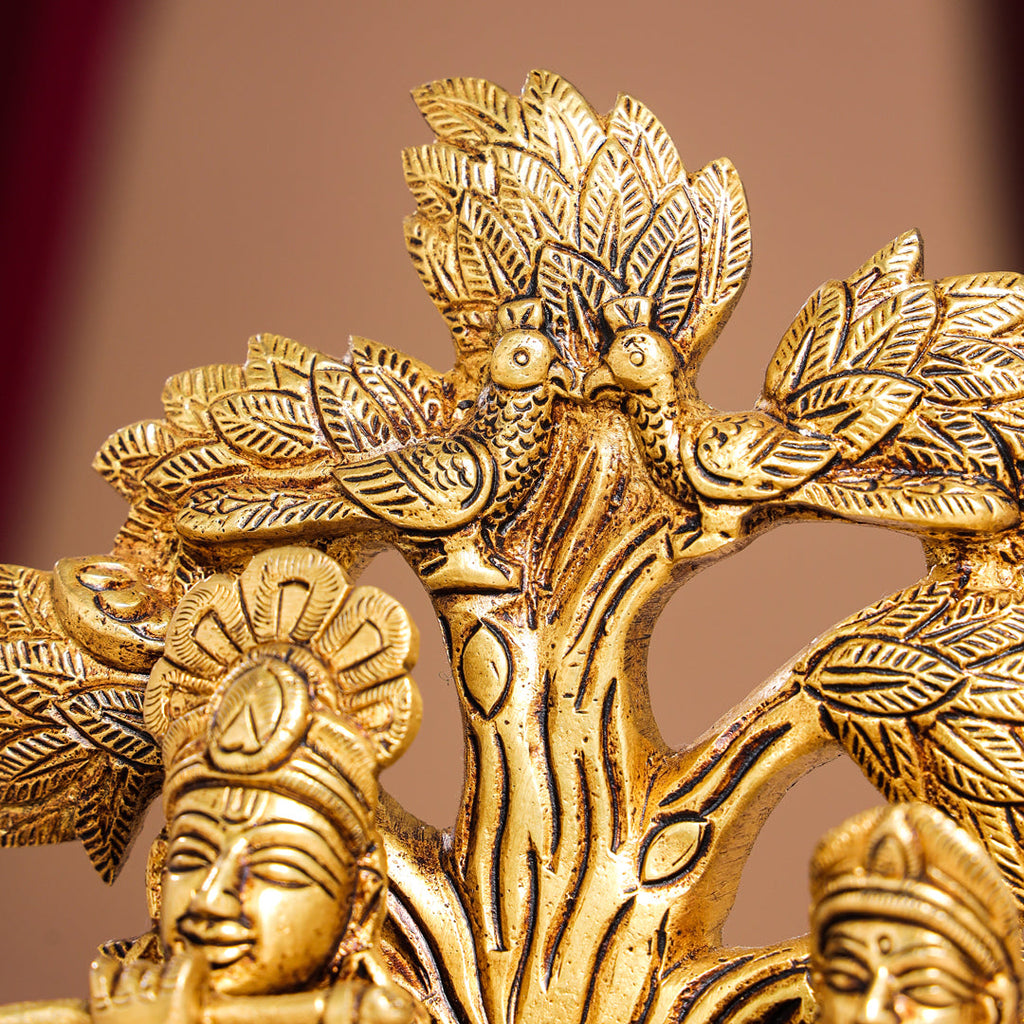 Brass Sitting Radha Krishna Idols Under Tree (7 Inch) Vedansh Craft
