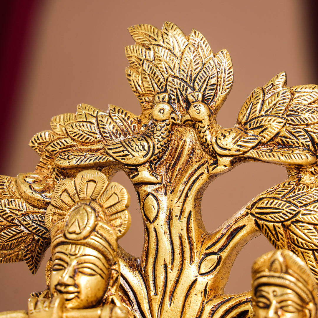 Brass Sitting Radha Krishna Idols Under Tree (7 Inch) Vedansh Craft