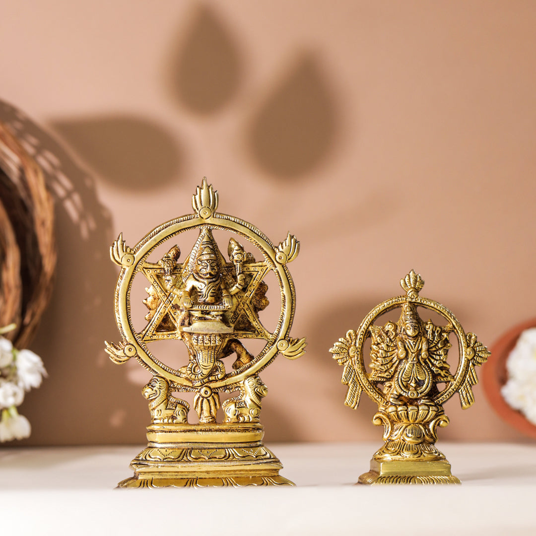 Brass Vishnu Narasimha Chakratalwar Statue Vedansh Craft