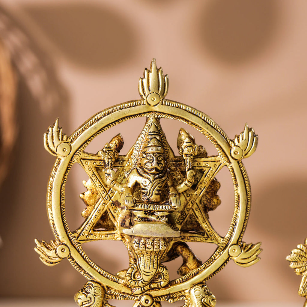 Brass Vishnu Narasimha Chakratalwar Statue Vedansh Craft