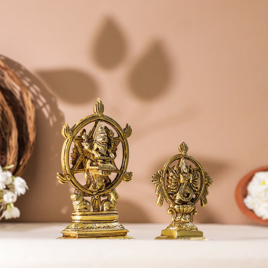 Brass Vishnu Narasimha Chakratalwar Statue Vedansh Craft