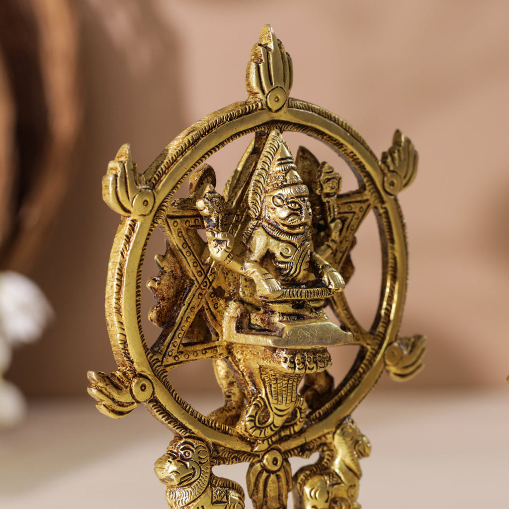 Brass Vishnu Narasimha Chakratalwar Statue Vedansh Craft
