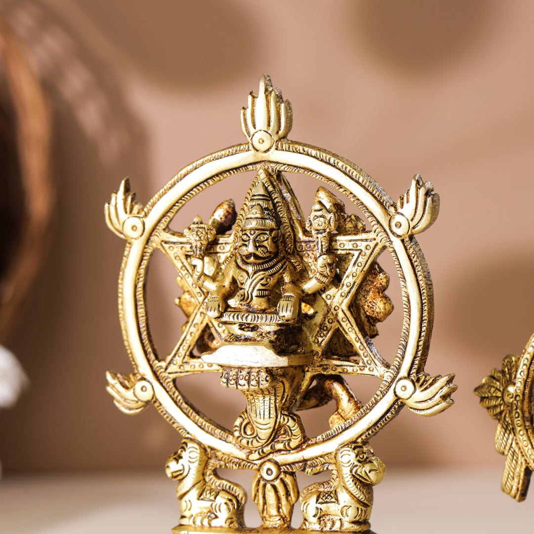 Brass Vishnu Narasimha Chakratalwar Statue Vedansh Craft