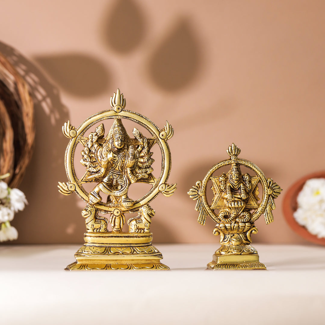 Brass Vishnu Narasimha Chakratalwar Statue Vedansh Craft