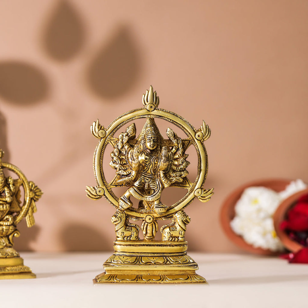 Brass Vishnu Narasimha Chakratalwar Statue Vedansh Craft
