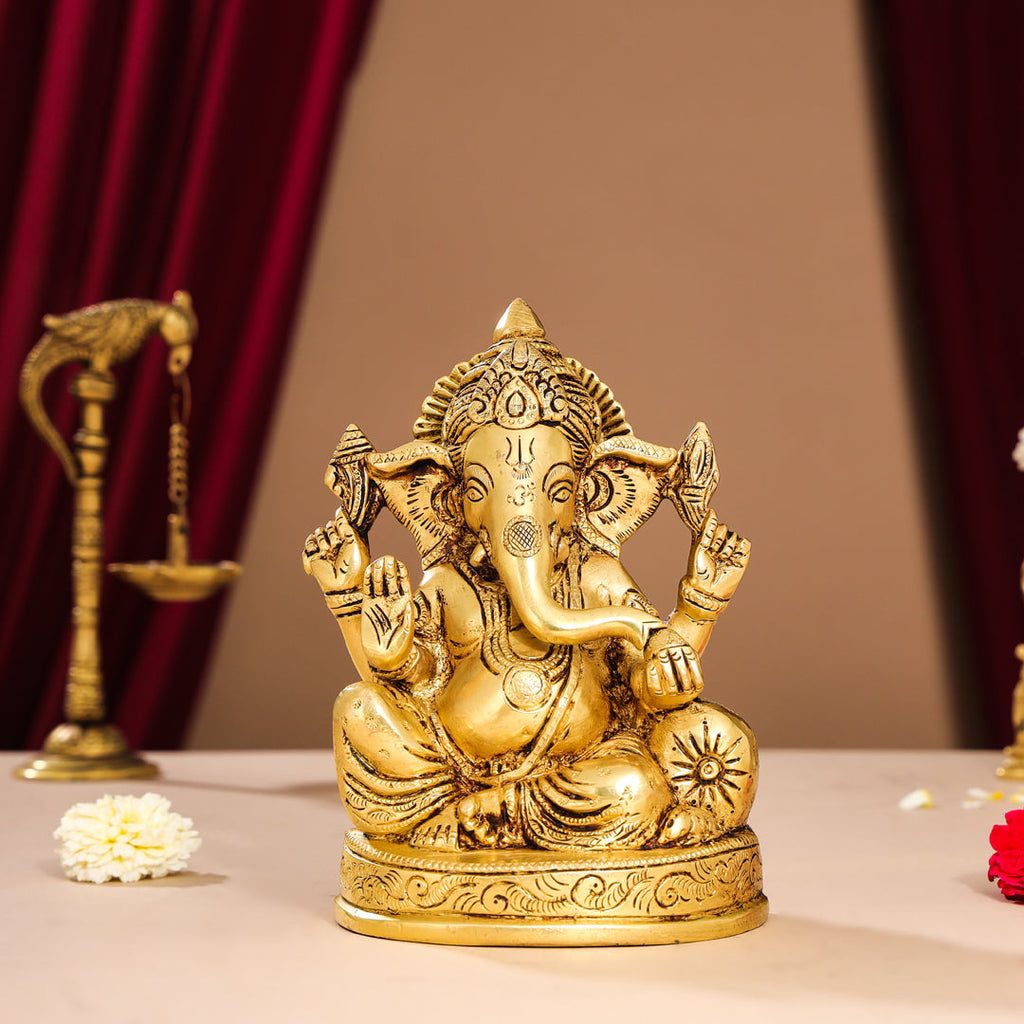 Brass Lord Sitting Ganesha Idol (7 Inch) Vedansh Craft