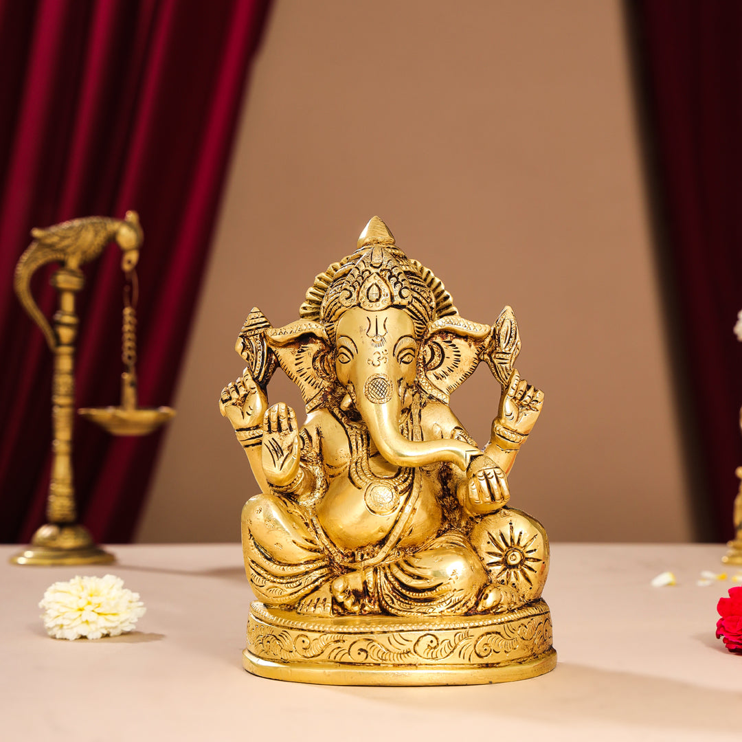 Brass Lord Sitting Ganesha Idol (7 Inch) Vedansh Craft