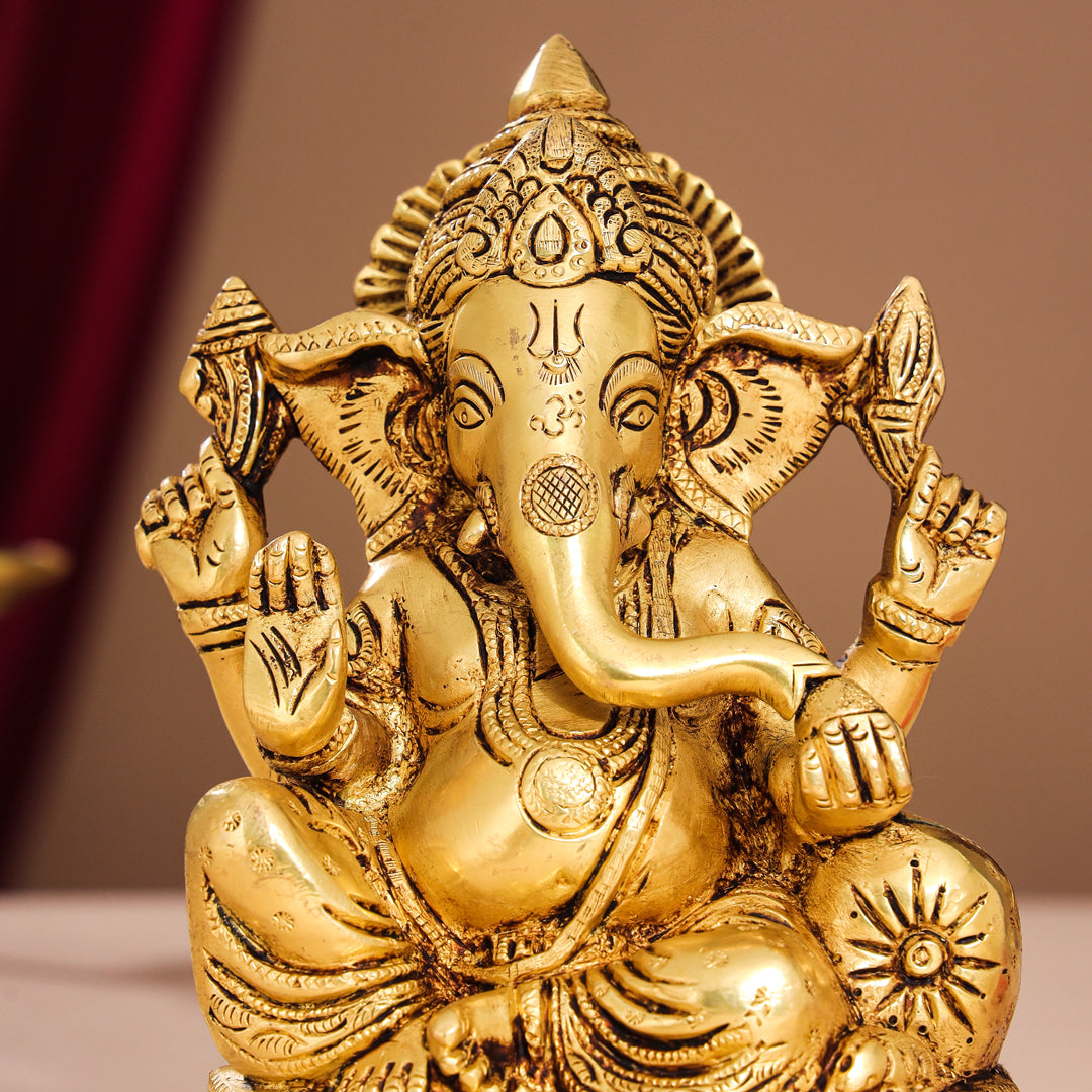 Brass Lord Sitting Ganesha Idol (7 Inch) Vedansh Craft