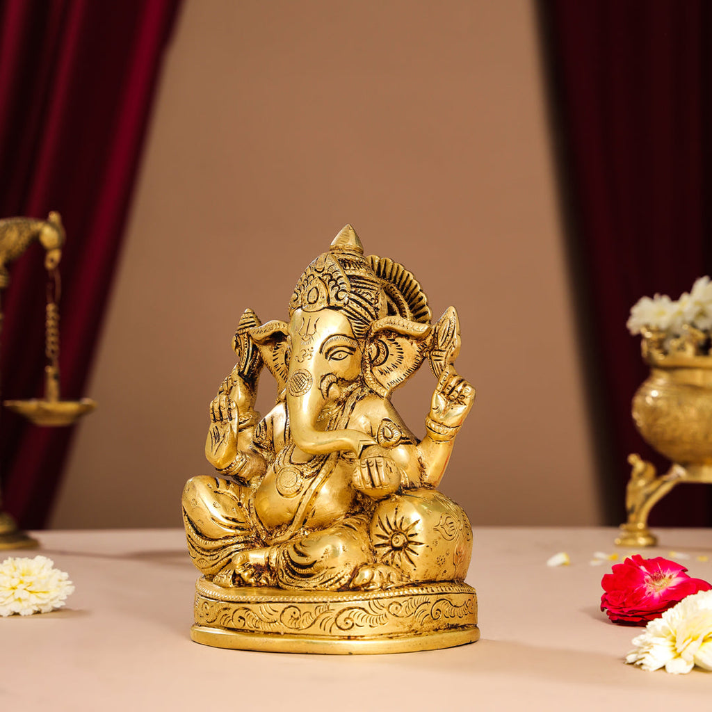 Brass Lord Sitting Ganesha Idol (7 Inch) Vedansh Craft