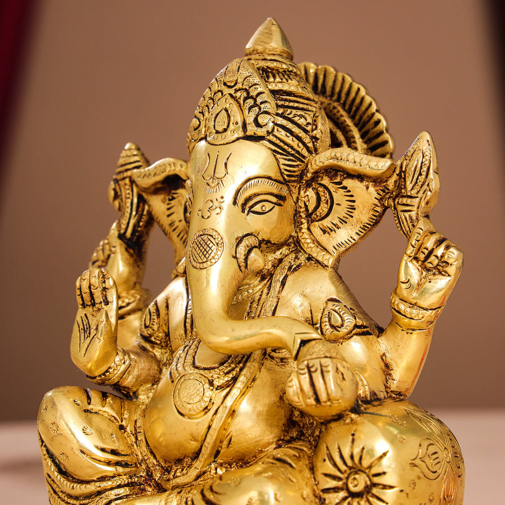 Brass Lord Sitting Ganesha Idol (7 Inch) Vedansh Craft