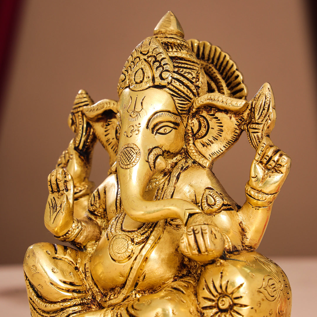 Brass Lord Sitting Ganesha Idol (7 Inch) Vedansh Craft