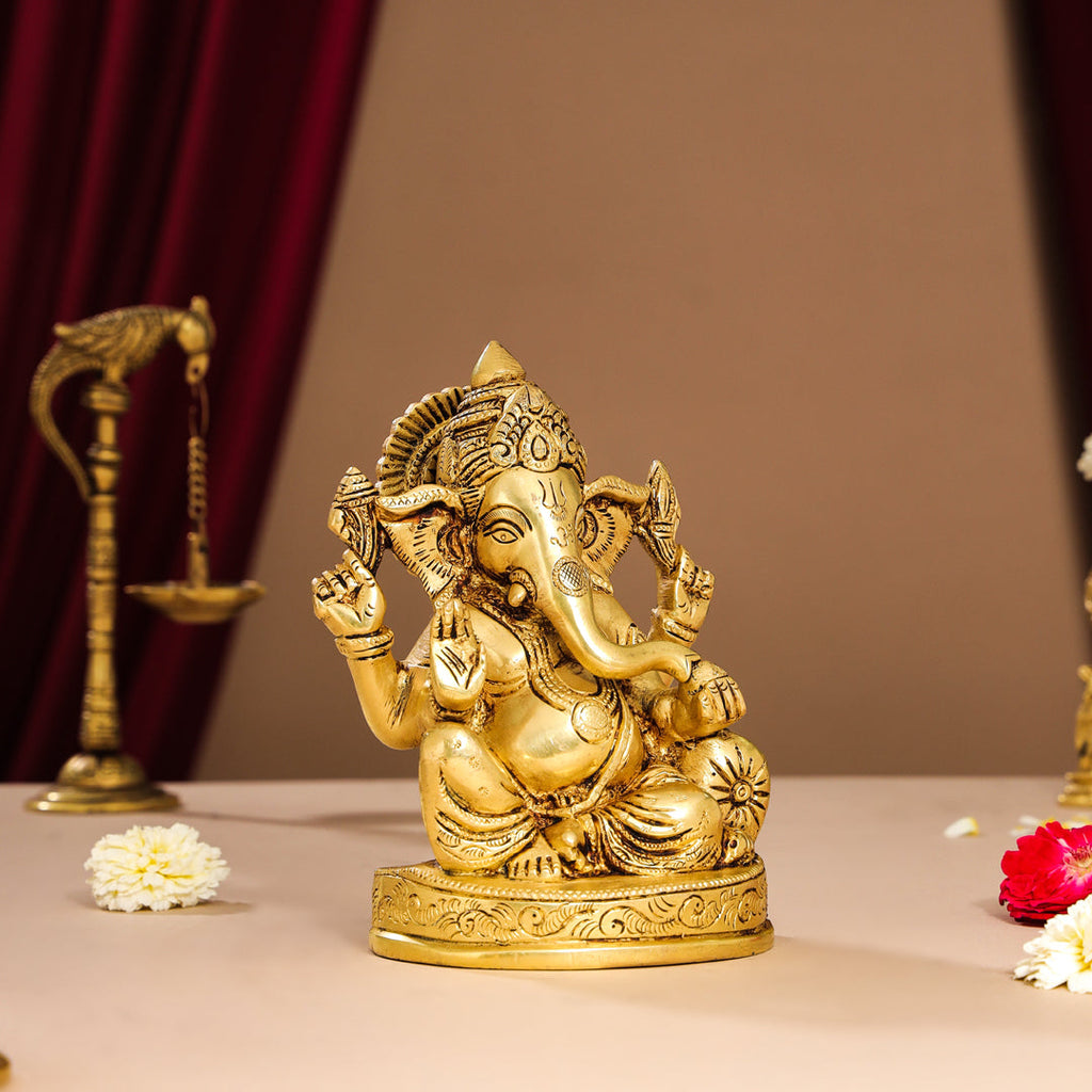 Brass Lord Sitting Ganesha Idol (7 Inch) Vedansh Craft