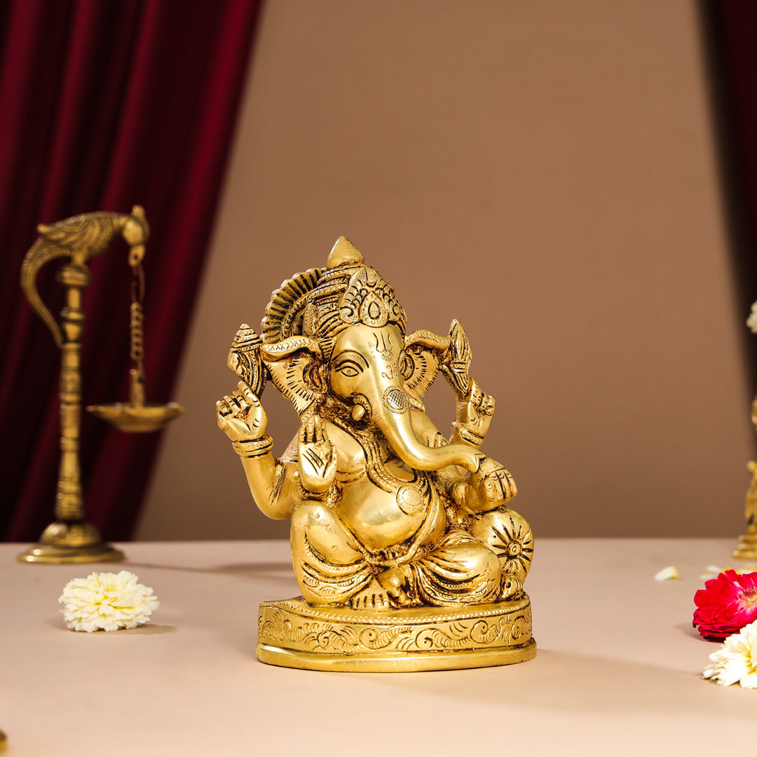 Brass Lord Sitting Ganesha Idol (7 Inch) Vedansh Craft