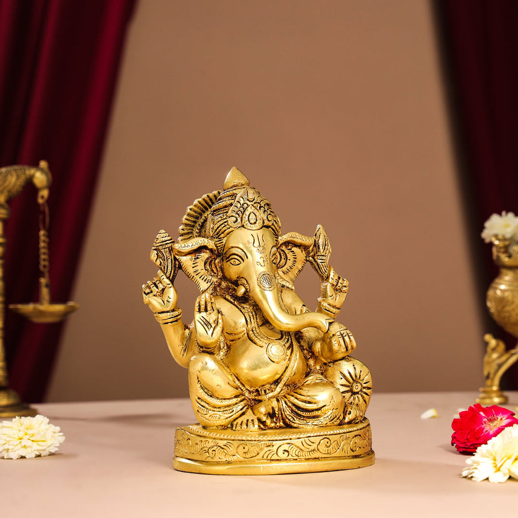 Brass Lord Sitting Ganesha Idol (7 Inch) Vedansh Craft