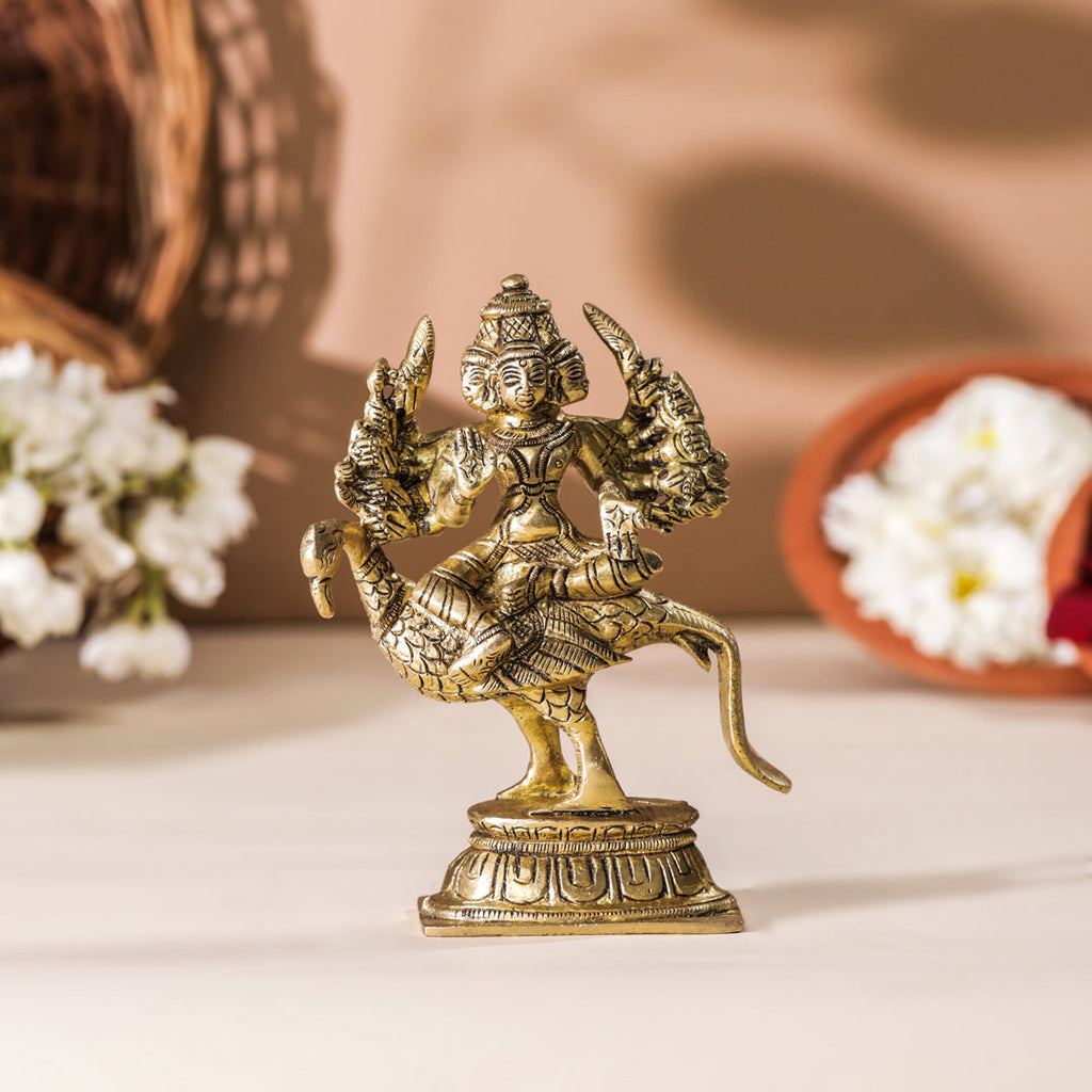 Brass Sitting Lord Murugan/Kartikeya Idol (5 Inch) Vedansh Craft