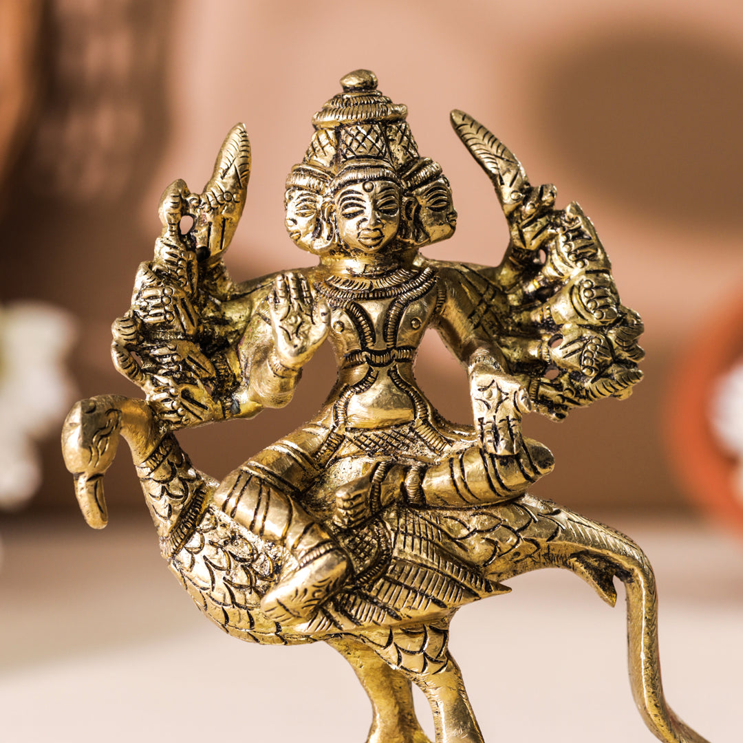 Brass Sitting Lord Murugan/Kartikeya Idol (5 Inch) Vedansh Craft