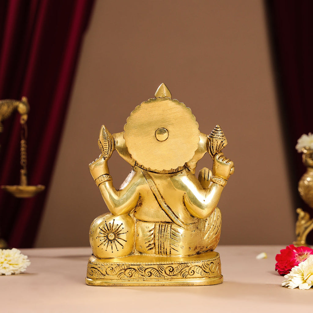 Brass Lord Sitting Ganesha Idol (7 Inch) Vedansh Craft