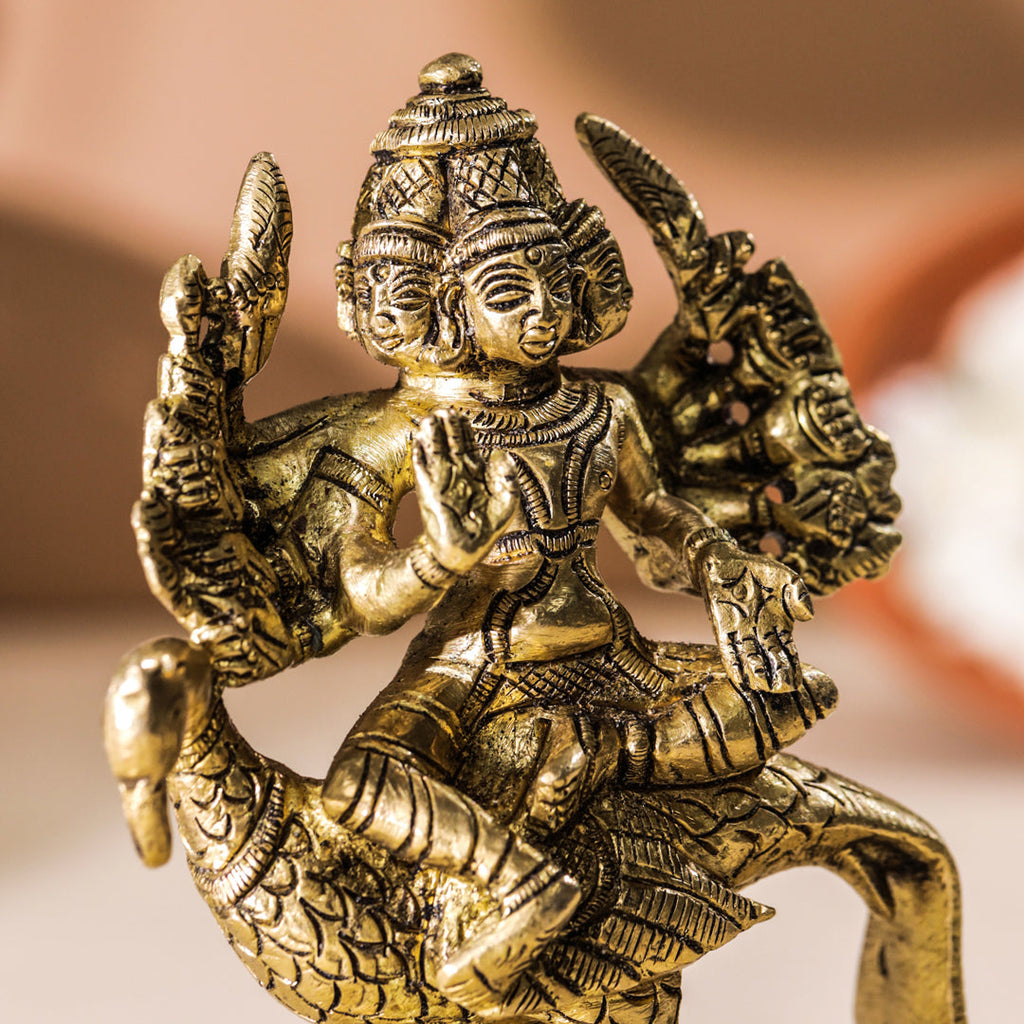 Brass Sitting Lord Murugan/Kartikeya Idol (5 Inch) Vedansh Craft