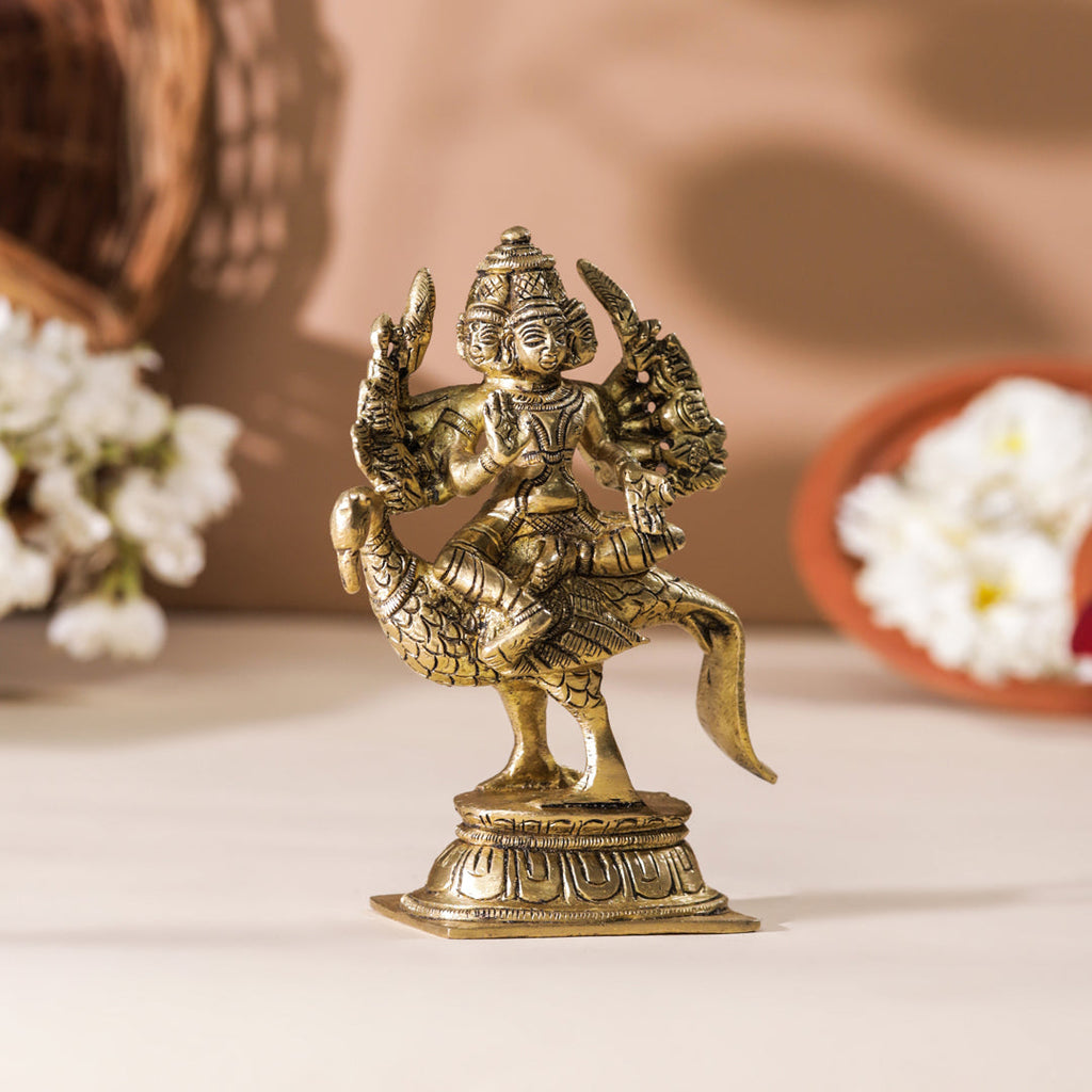 Brass Sitting Lord Murugan/Kartikeya Idol (5 Inch) Vedansh Craft
