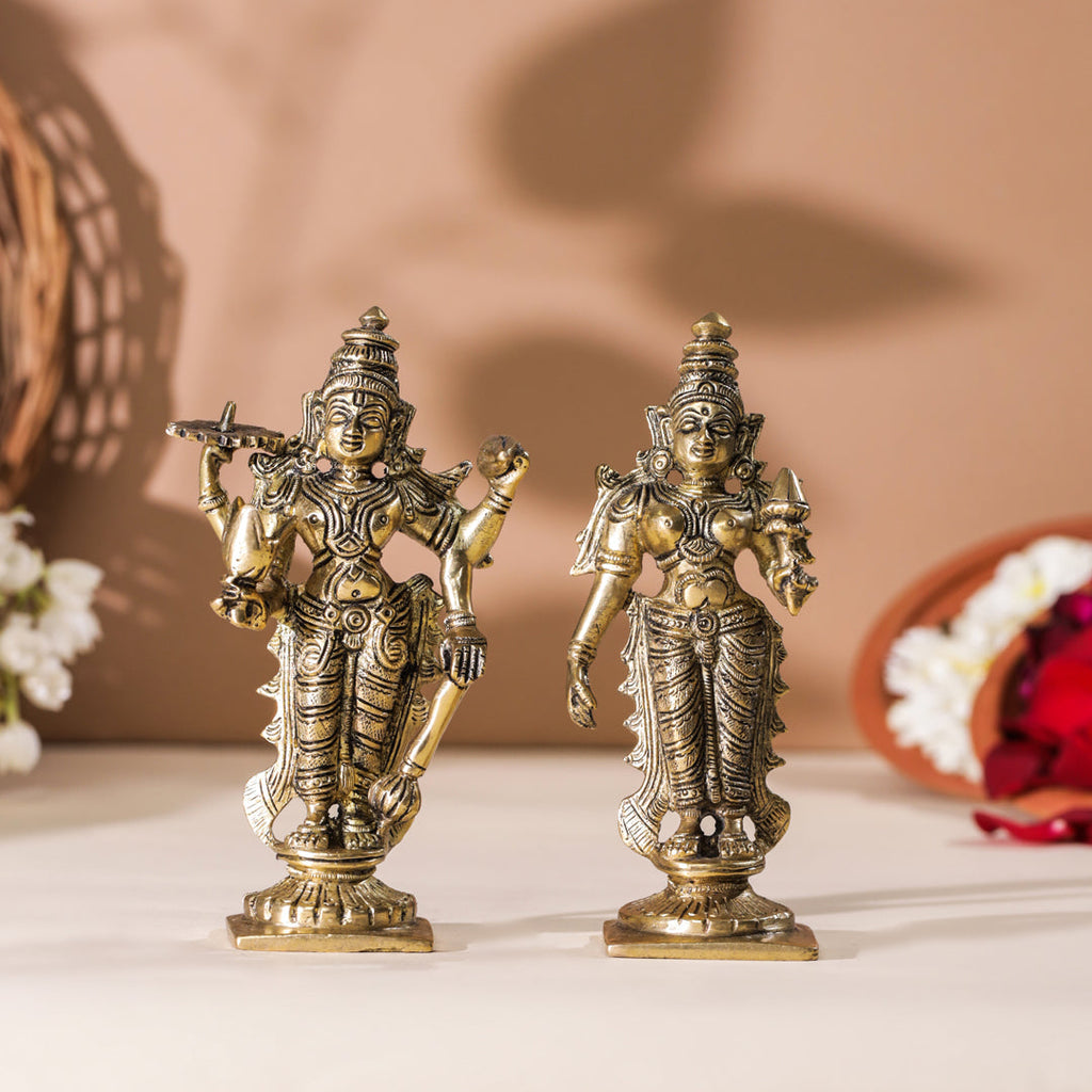 Brass Standing Vishnu Lakshmi Set (6 Inch) Vedansh Craft