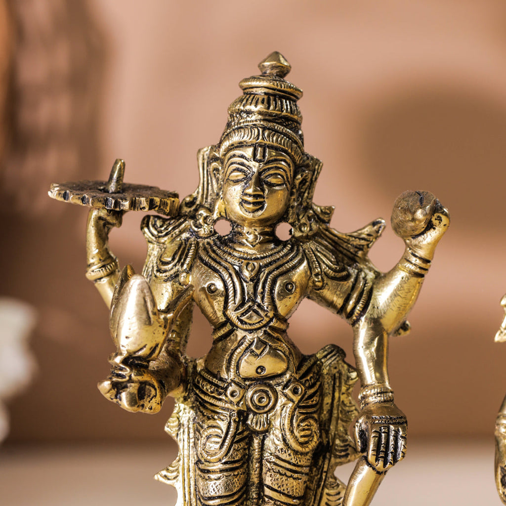 Brass Standing Vishnu Lakshmi Set (6 Inch) Vedansh Craft