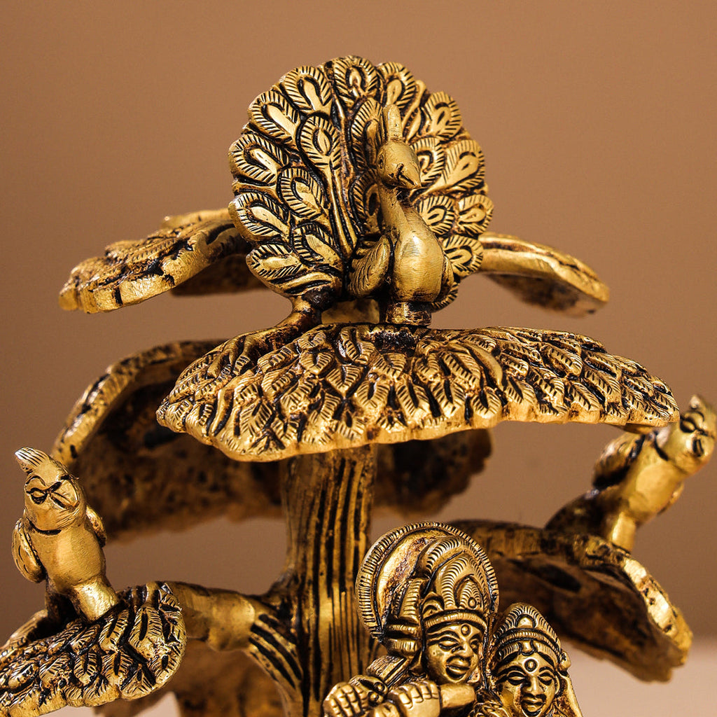 Brass Superfine Standing Radha Krishna With Cow Idol Under Tree (7 Inch) Vedansh Craft