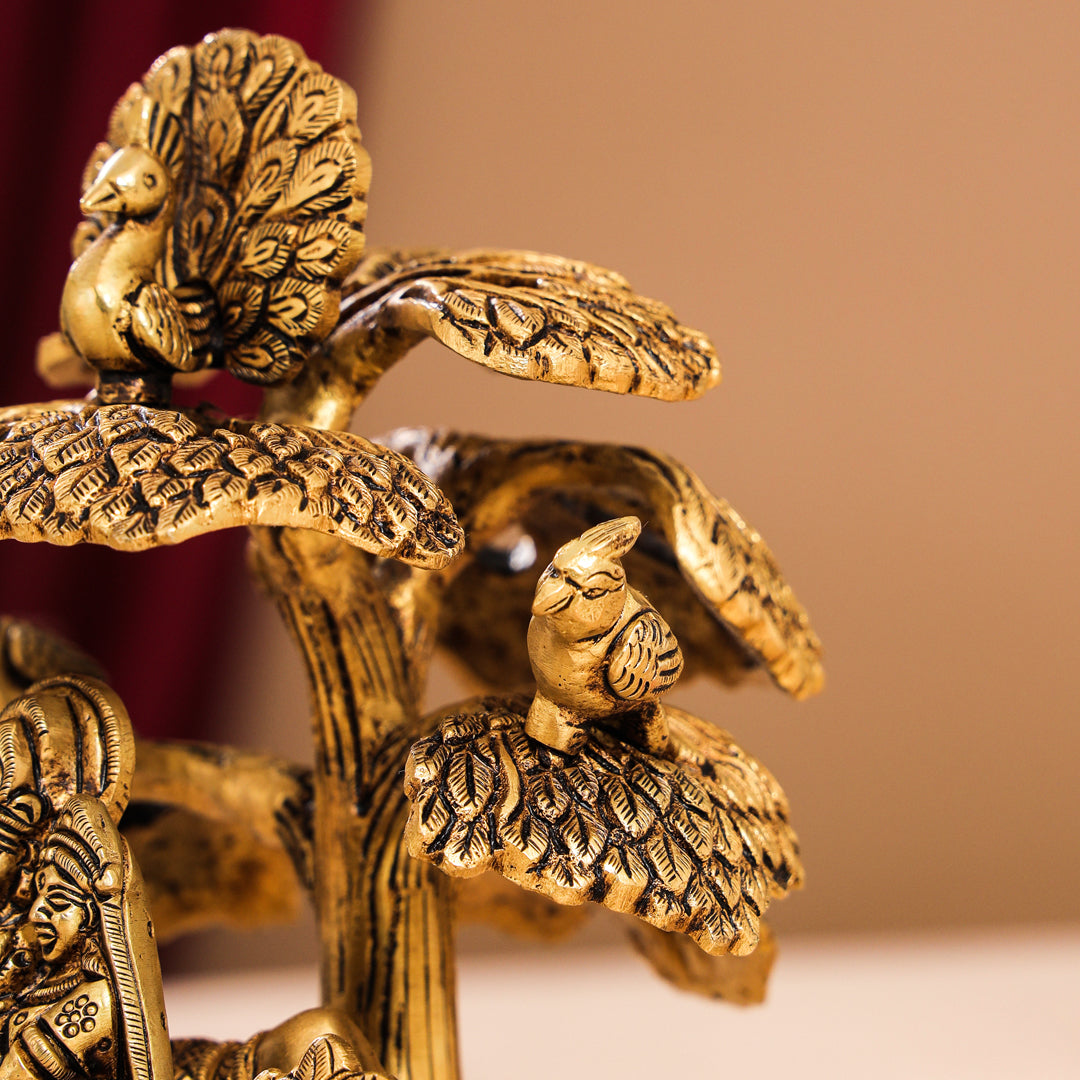 Brass Superfine Standing Radha Krishna With Cow Idol Under Tree (7 Inch) Vedansh Craft