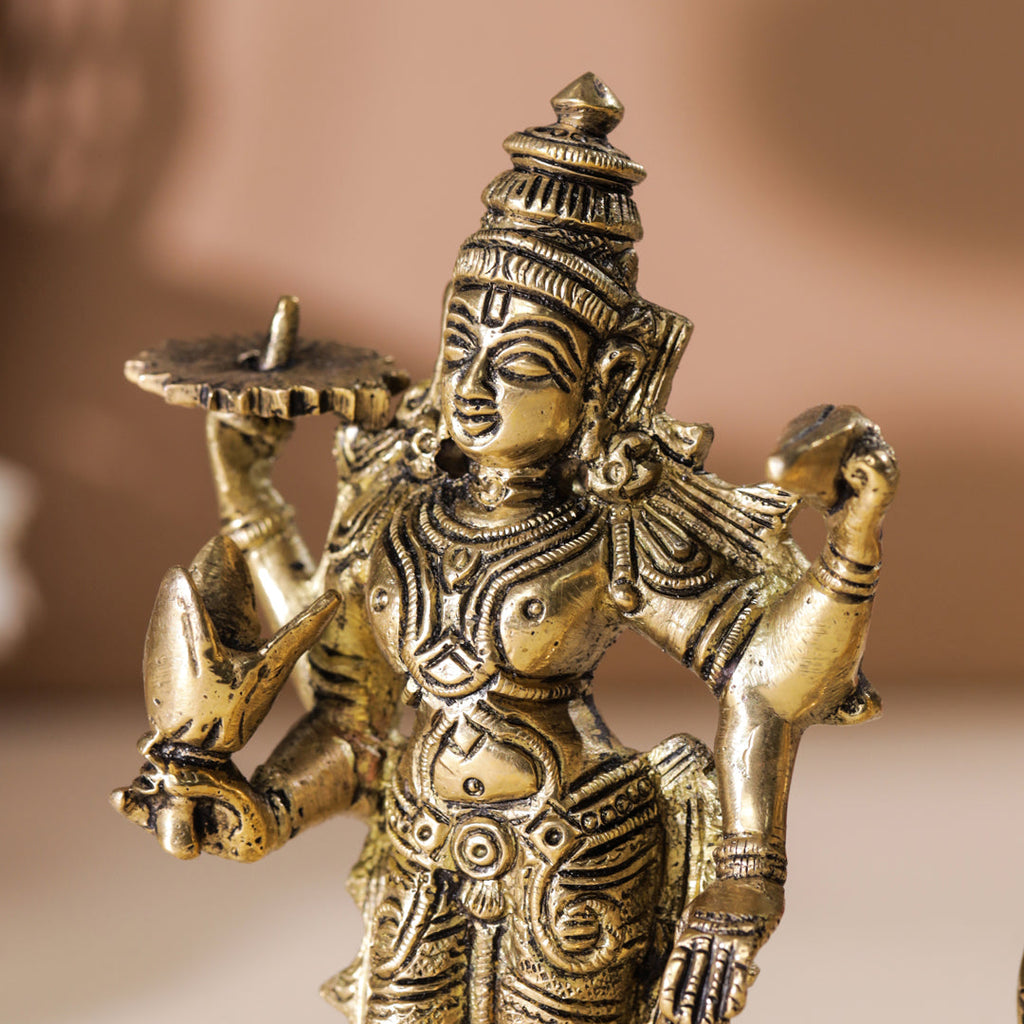 Brass Standing Vishnu Lakshmi Set (6 Inch) Vedansh Craft