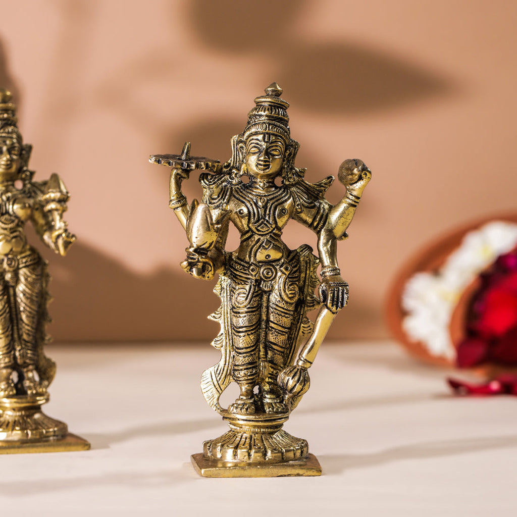Brass Standing Vishnu Lakshmi Set (6 Inch) Vedansh Craft
