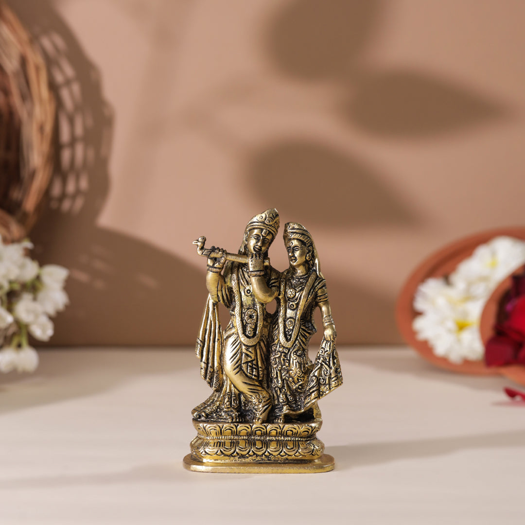 Brass Standing Radha Krishna Idol (5 Inch) Vedansh Craft