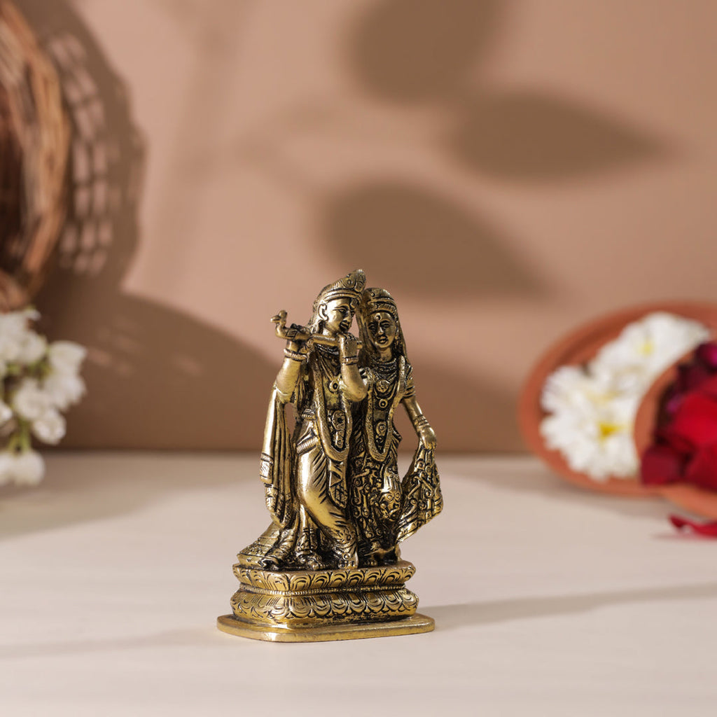 Brass Standing Radha Krishna Idol (5 Inch) Vedansh Craft