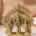 Brass Lord Balaji With Sri Devi And Bhudevi With Prabhavali (5.5 Inch) Vedansh Craft