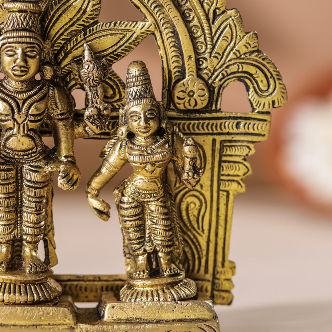 Brass Lord Balaji With Sri Devi And Bhudevi With Prabhavali (5.5 Inch) Vedansh Craft