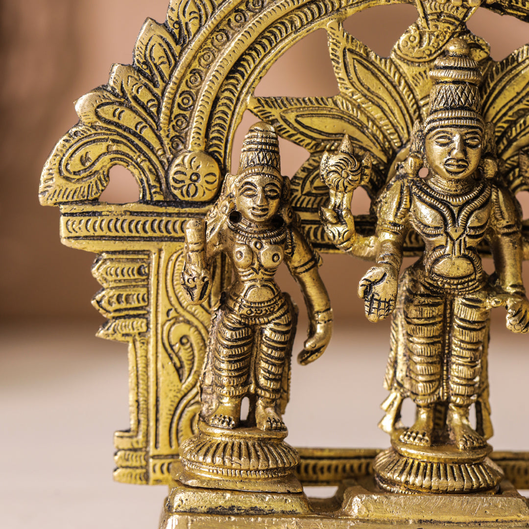 Brass Lord Balaji With Sri Devi And Bhudevi With Prabhavali (5.5 Inch) Vedansh Craft