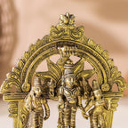 Brass Lord Balaji With Sri Devi And Bhudevi With Prabhavali (5.5 Inch) Vedansh Craft