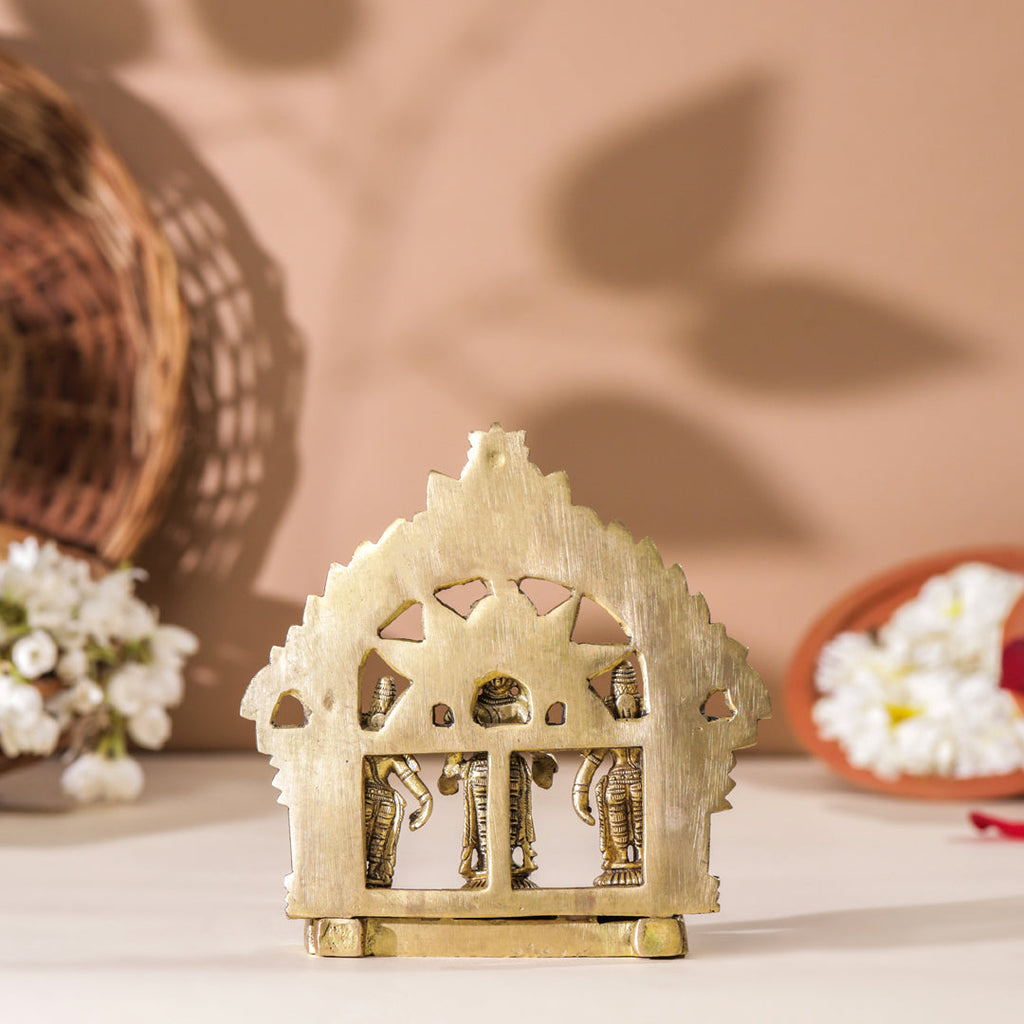 Brass Lord Balaji With Sri Devi And Bhudevi With Prabhavali (5.5 Inch) Vedansh Craft