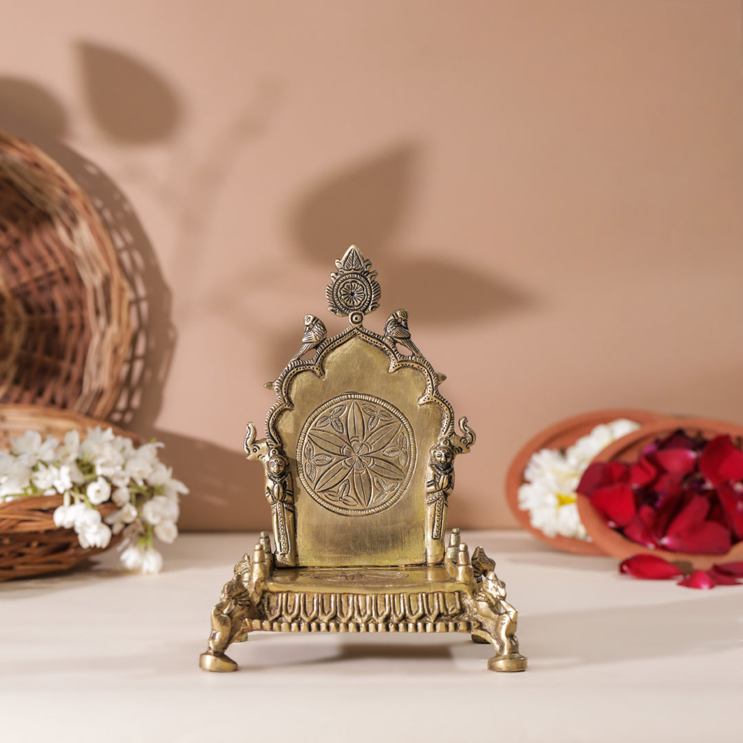 Brass Hand Carved Singhasan (8 Inch) Vedansh Craft