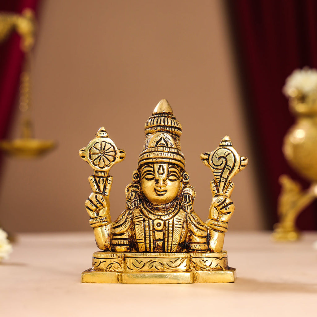 Brass Tirupati Balaji/Venkateshwar Bust (3.5 Inch) Vedansh Craft