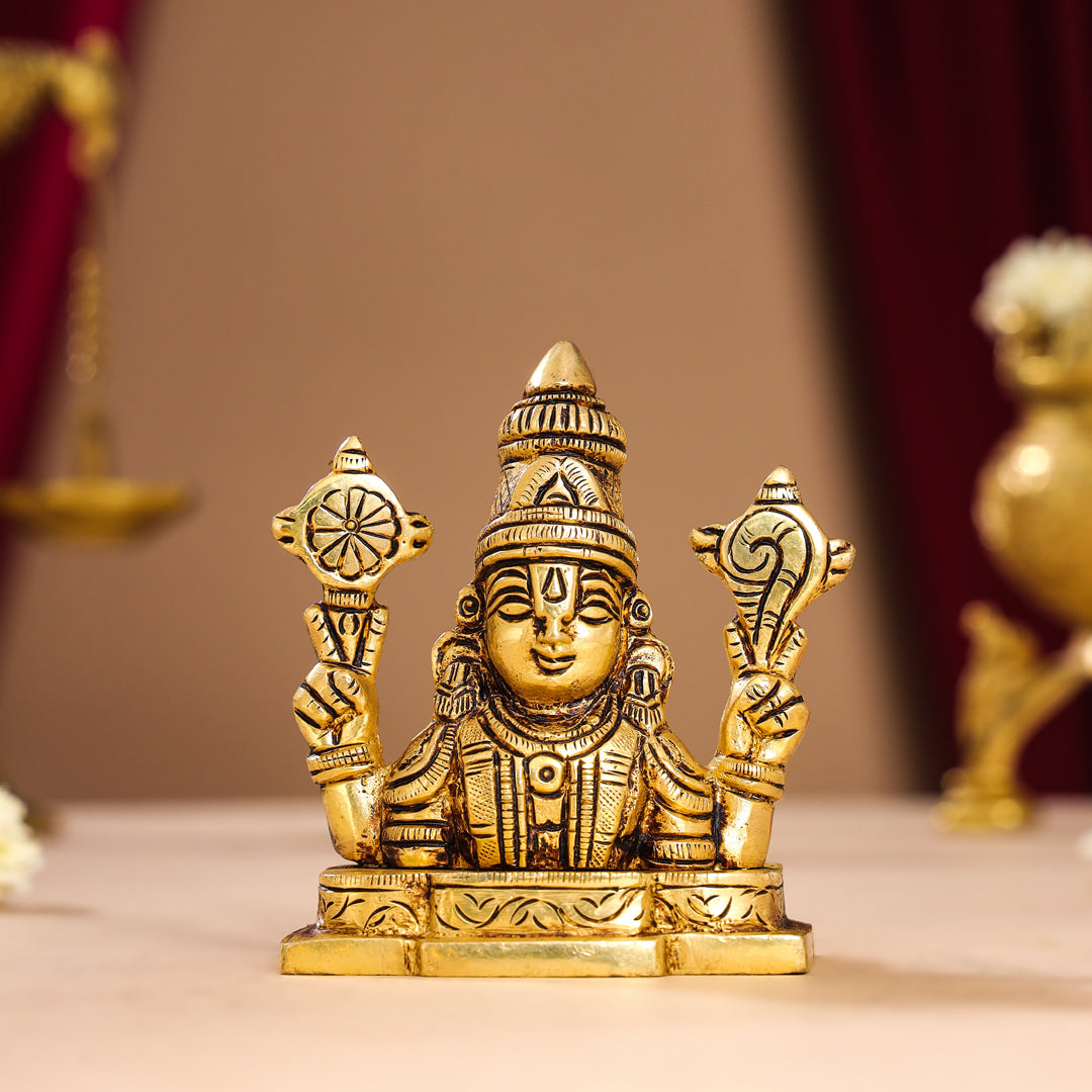 Brass Tirupati Balaji/Venkateshwar Bust (3.5 Inch) Vedansh Craft