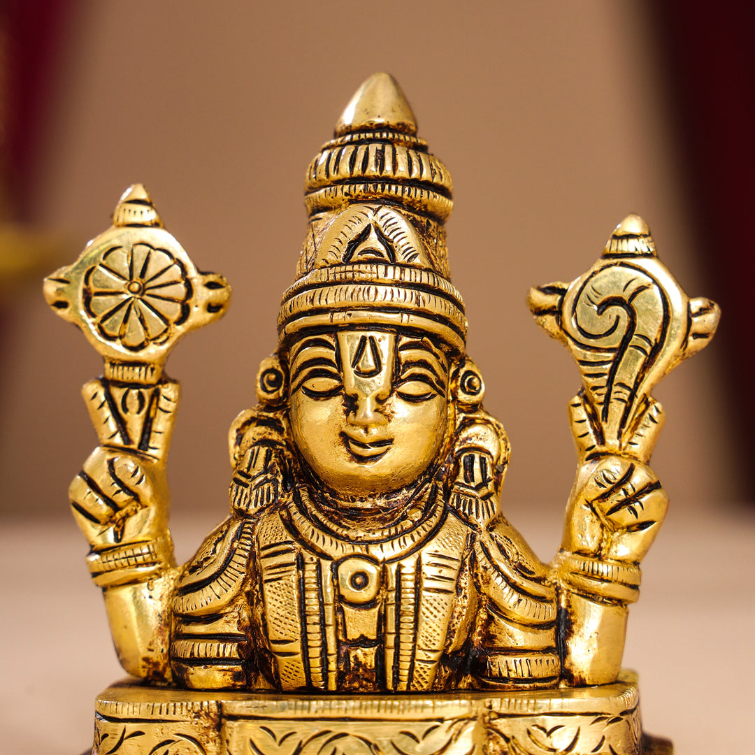 Brass Tirupati Balaji/Venkateshwar Bust (3.5 Inch) Vedansh Craft
